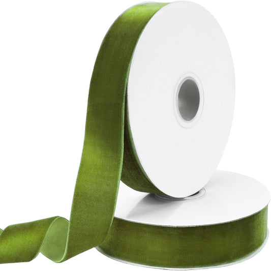 Mousse Green Velvet Ribbon, 1 Inch x 20 Yards Single Faced Mousse Green Ribbon for Gift Wrapping, Bow Making, Christmas Tree Decorations, Wreath Making and DIY Crafts (10 Yards Each Roll) - Crafty Corner