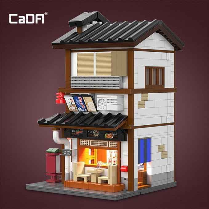 CaDA Master C66019W Japanese Style Yakitori Izakaya House Building Set,City Street Brick Kit with Lights, 1195PCS Modular House Idea Collect Gift for Adults