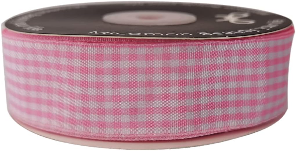 Pink and White Gingham Ribbon - 25 Yards Each Roll - 100% Polyester (1", Pink) - Crafty Corner
