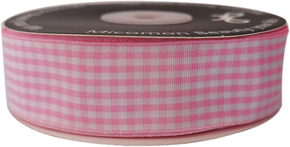 Pink and White Gingham Ribbon - 25 Yards Each Roll - 100% Polyester (1", Pink) - Crafty Corner