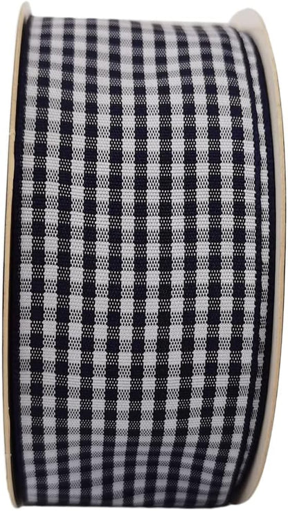 1.5 Inch Blue and White Woven Edge 100% Polyester Gingham Ribbon 25 Yards Each Roll (1-1/2", Blue) - Crafty Corner