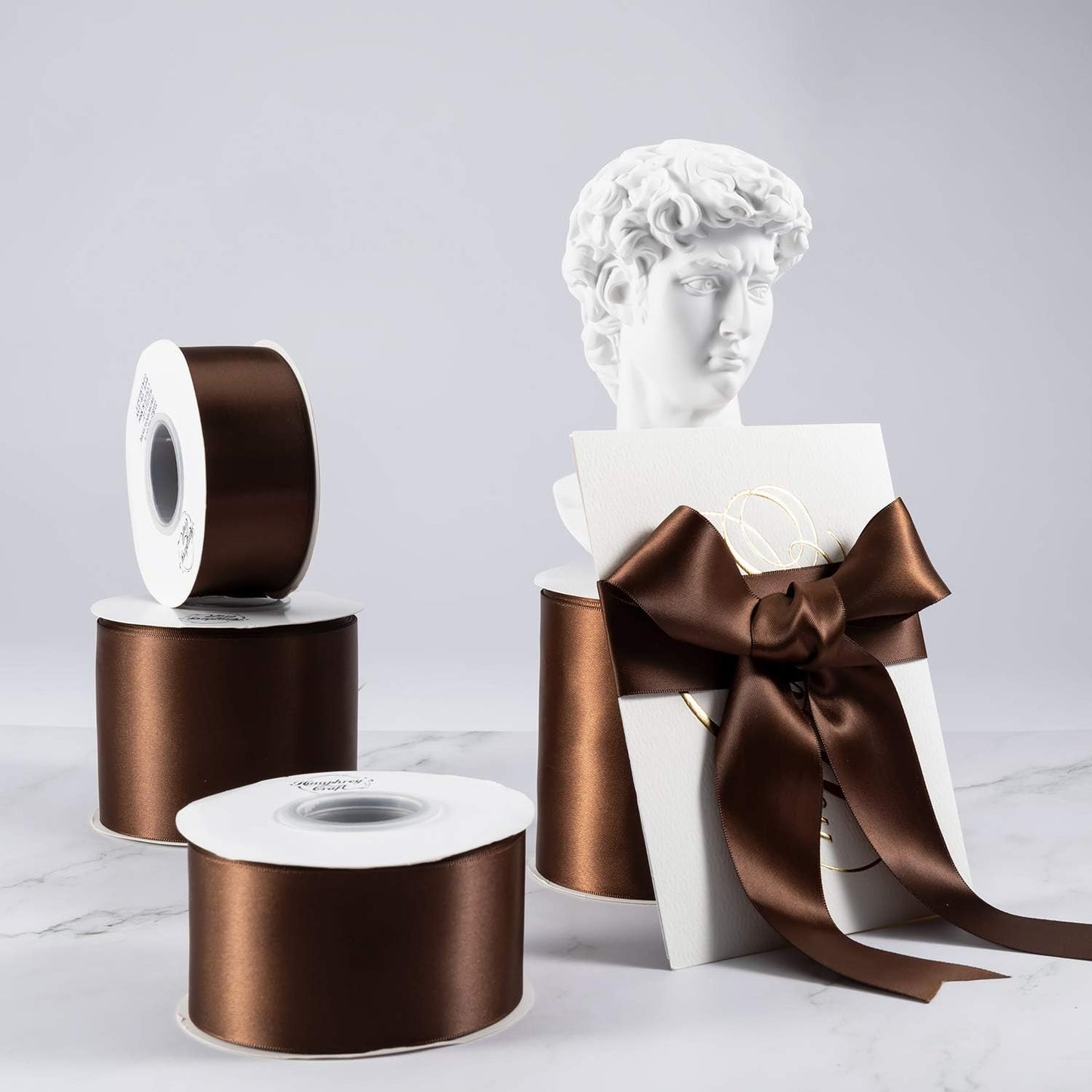 Humphrey's Craft 1-1/2 Inch Brown Double Faced Satin Ribbon - 25 Yards Variety of Color for Crafts Gift Wrapping DIY Bows Bouquet Decoration Sewing Christmas Tree Wedding and Invitation Card. - Crafty Corner