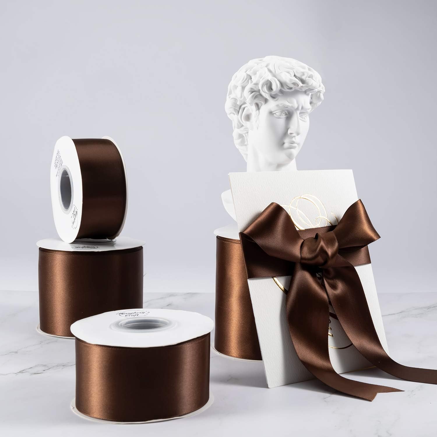 Humphrey's Craft 1-1/2 Inch Brown Double Faced Satin Ribbon - 25 Yards Variety of Color for Crafts Gift Wrapping DIY Bows Bouquet Decoration Sewing Christmas Tree Wedding and Invitation Card. - Crafty Corner