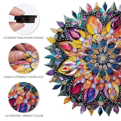 Wooden Puzzles for Adults Diamond Mandala 200 Pieces 11.1x11.2 in (200 Count)