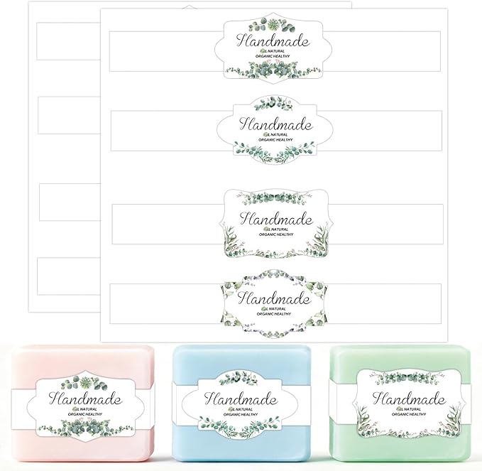 100Pcs Eucalyptus Leaves Soap Wrapper 8 Style Flower Wrap Tape for Homemade Soap - Kraft Paper Vertical Tag Soaps Sleeves Covers for Christmas Homemade Soaps Packaging Supplies (White with Words)