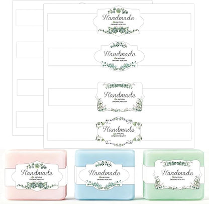 100Pcs Eucalyptus Leaves Soap Wrapper 8 Style Flower Wrap Tape for Homemade Soap - Kraft Paper Vertical Tag Soaps Sleeves Covers for Christmas Homemade Soaps Packaging Supplies (White with Words)