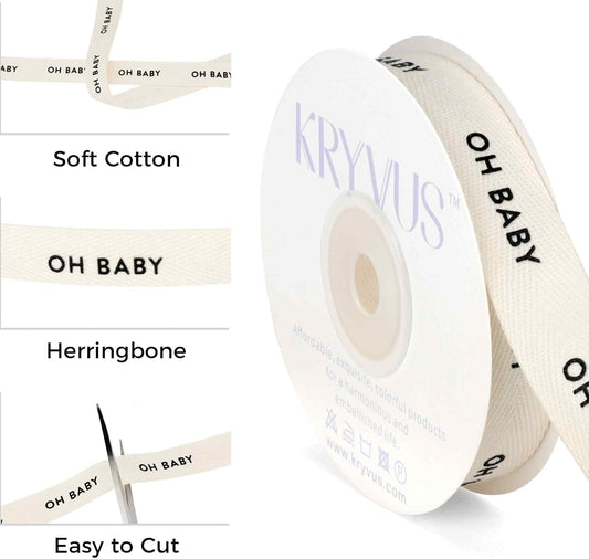 Baby Shower Ribbon - 5/8 Inch x 12 Yards Natural Twill Tape Ribbon, Cotton Herringbone Ribbons for Gift Wrapping, Birthdays, Christmas, Anniversaries, Valentine's Day, Mother's Day(OH Baby) - Crafty Corner