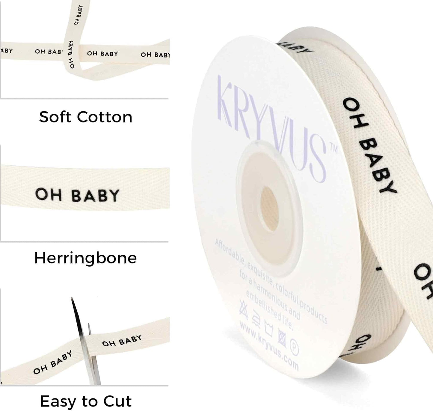 Baby Shower Ribbon - 5/8 Inch x 12 Yards Natural Twill Tape Ribbon, Cotton Herringbone Ribbons for Gift Wrapping, Birthdays, Christmas, Anniversaries, Valentine's Day, Mother's Day(OH Baby) - Crafty Corner