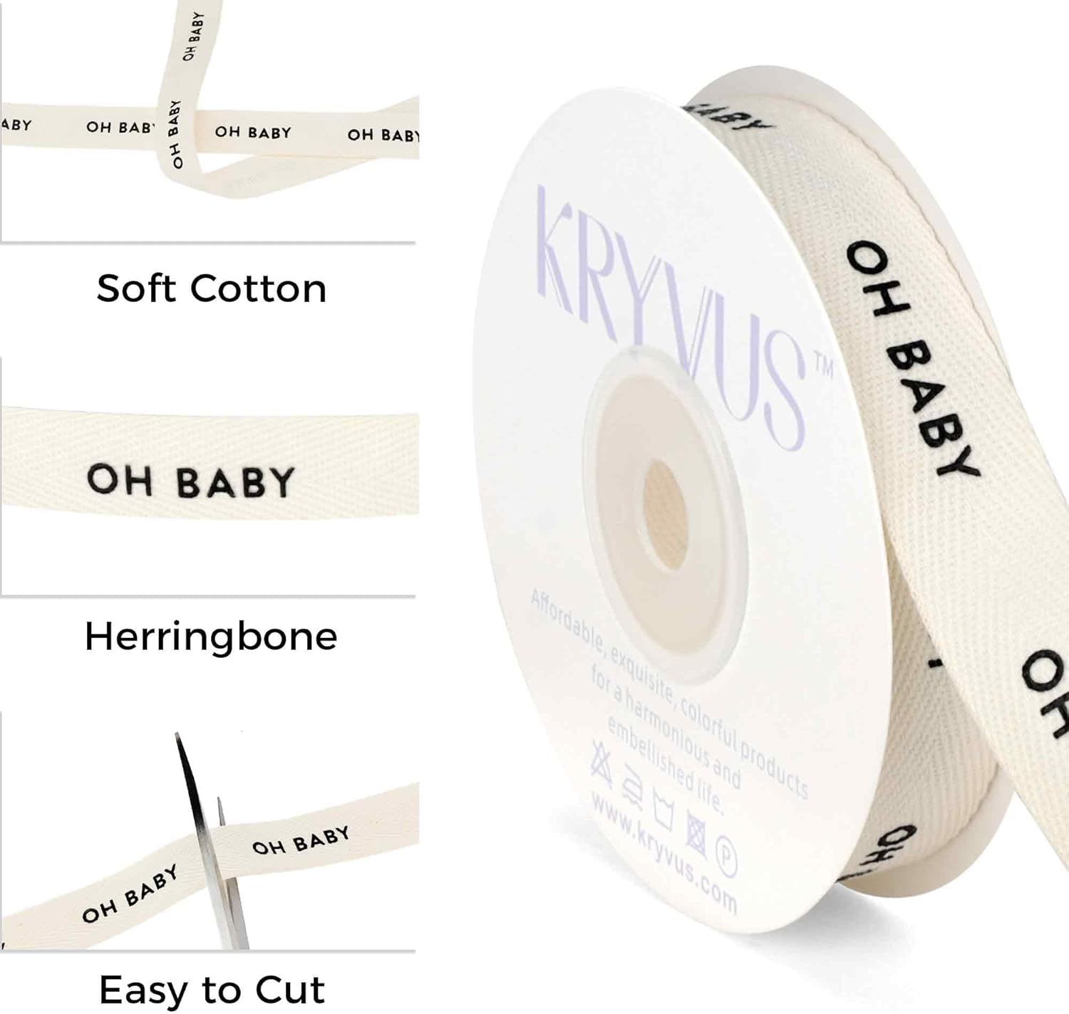 Baby Shower Ribbon - 5/8 Inch x 12 Yards Natural Twill Tape Ribbon, Cotton Herringbone Ribbons for Gift Wrapping, Birthdays, Christmas, Anniversaries, Valentine's Day, Mother's Day(OH Baby) - Crafty Corner