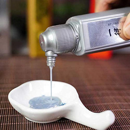 MEGREZ Yidege Colored Ink Liquid Sumi Ink for Calligraphy Practice and Chinese Brush Painting Drawing Writing Traditional Artworks, Silver - 99g (3.5 oz)