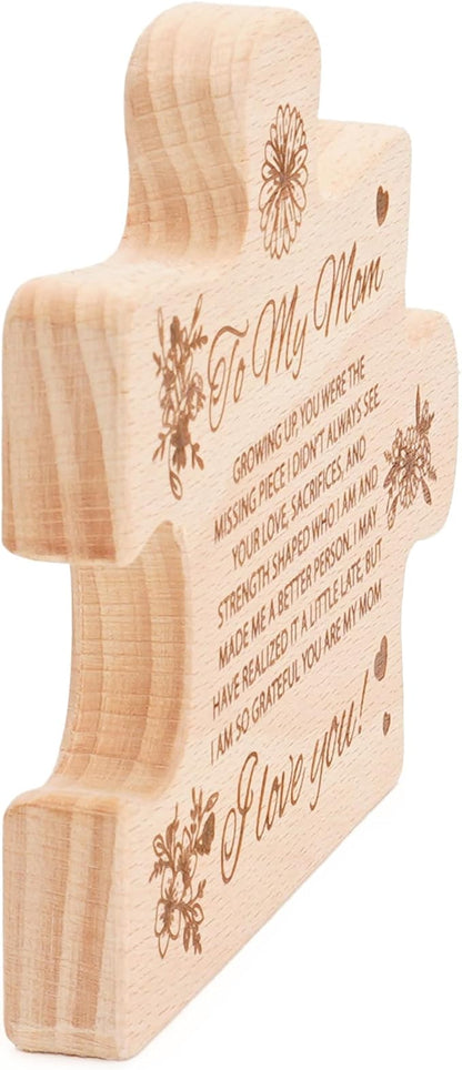 to My Mom Puzzle Piece Gift, Mothers Day Puzzle Block Solid Natural Wooden Engraved Gifts for Momm, Best Presents for Moms, Best mom Ever Gifts, Mothers Day Decor for Mother's Day