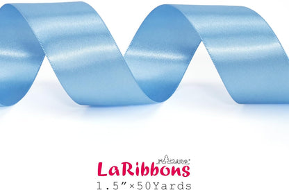 LaRibbons Light Blue Satin Ribbon 1 1/2 Inch 50 Yards Thin Luxury Double Faced Sky Blue Silk Ribbon for Flower Bouquet Crafts Gift Wrapping Wedding Babyshower Decoration - Crafty Corner