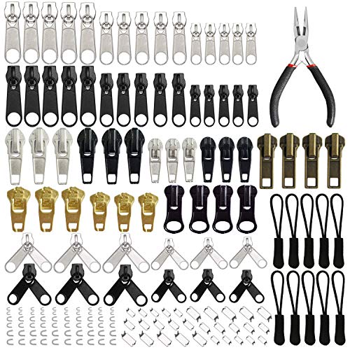 169Pcs Zipper Repair Kit Zipper Replacement Zipper Pull Rescue Kit with Zipper Install Pliers Tool and Zipper Extension Pulls for Clothing Jackets Purses Luggage Backpacks (169 Count)