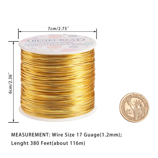 BENECREAT 12 17 18 Gauge Aluminum Wire (17 Gauge,380FT) Anodized Jewelry Craft Making Beading Floral Colored Aluminum Craft Wire - Gold