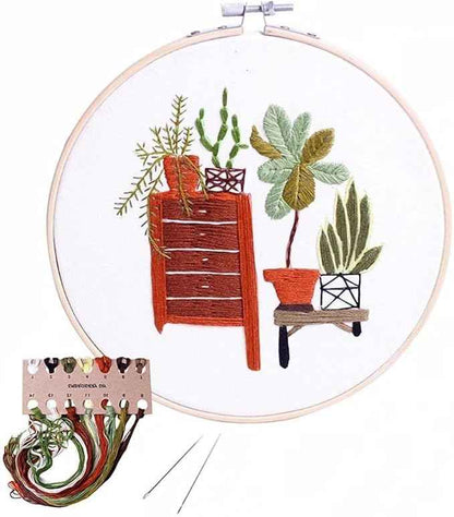 ZQB Haven Needle Point Kits Adults Full Range of Starter Including Instructions Stamped Cloth with Pattern Hoop Color Threads and Tools Art Projects(Green Plants)