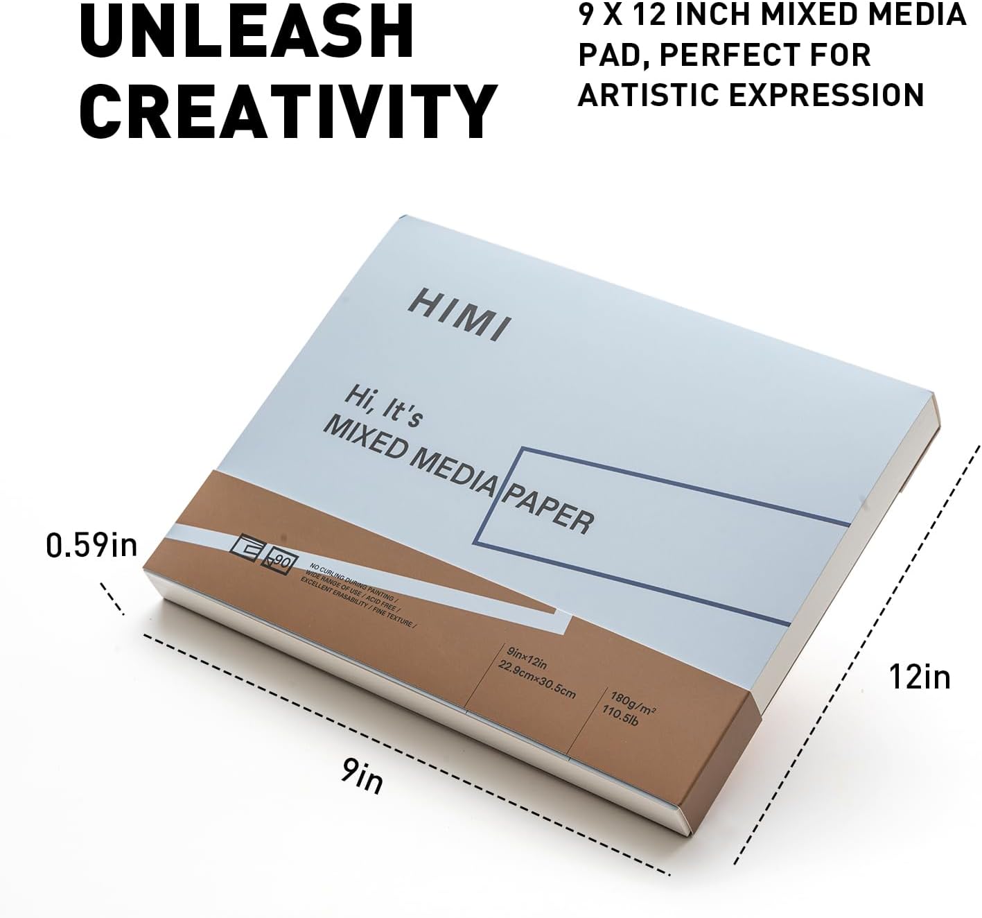 HIMI Mix Media Paper Pad 9X12''(180g/m²) 90 Sheets Mix Paper Pad, Side Wire Bound, Fine Texture, in Gouache Acrylic Art Pad for Sketching, Ink Sketch Book, Art Supplies Drawing Pad Gift (Blue) - Crafty Corner