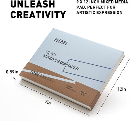 HIMI Mix Media Paper Pad 9X12''(180g/m²) 90 Sheets Mix Paper Pad, Side Wire Bound, Fine Texture, in Gouache Acrylic Art Pad for Sketching, Ink Sketch Book, Art Supplies Drawing Pad Gift (Blue) - Crafty Corner
