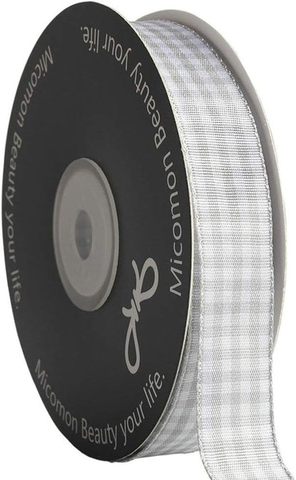 Gingham Ribbon - Gray and White, 25 Yards Each Roll, 100% Polyester (5/8") - Crafty Corner
