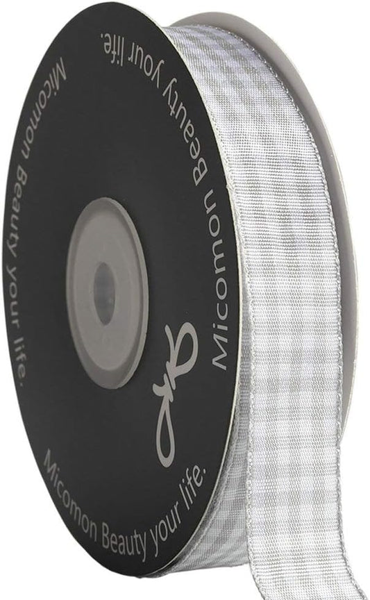 Gingham Ribbon - Gray and White, 25 Yards Each Roll, 100% Polyester (5/8") - Crafty Corner