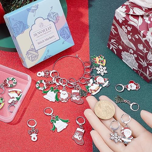 1 Box 20pcs Christmas Stitch Markers Knitting Crochet Knitting Markers Leverback Hoop Stitch Marker Enamel Crochet Knitting Markers for Knitting Weaving Sewing Needleworks DIY Craft Supplies (20 Count)