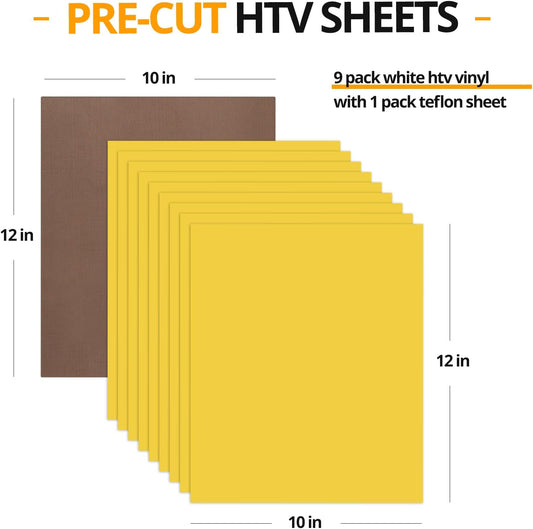 HTVRONT Yellow Heat Transfer Vinyl Bundle - 10 Pack 12" x 10" HTV Vinyl for T-Shirt, Yellow Iron on Vinyl for All Cutting Machine or Heat Press Machine