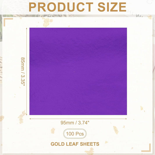 PATIKIL Gold Leaf Sheets for Art 3.7" x 3.4", 100 Pcs Gold Foil Sheet Metallic Leaf Papers for DIY Crafts Resin Furniture Nails Paintings Home Decoration, Dark Purple