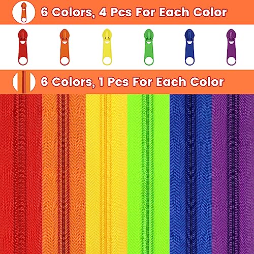 13.5 Yards 6 Pieces Sewing Zippers #5 Nylon Coil Zippers Assorted Zipper for Sewing with 24 Zipper Sliders for DIY Tailor Sewing Crafts Supplies (6 Count)
