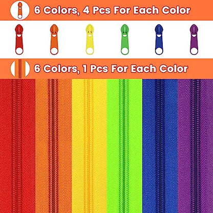 13.5 Yards 6 Pieces Sewing Zippers #5 Nylon Coil Zippers Assorted Zipper for Sewing with 24 Zipper Sliders for DIY Tailor Sewing Crafts Supplies (6 Count)