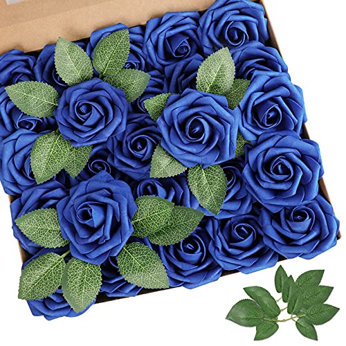 Royal Blue Rose 25pcs Real Looking Artificial Flowers w (25 Count)