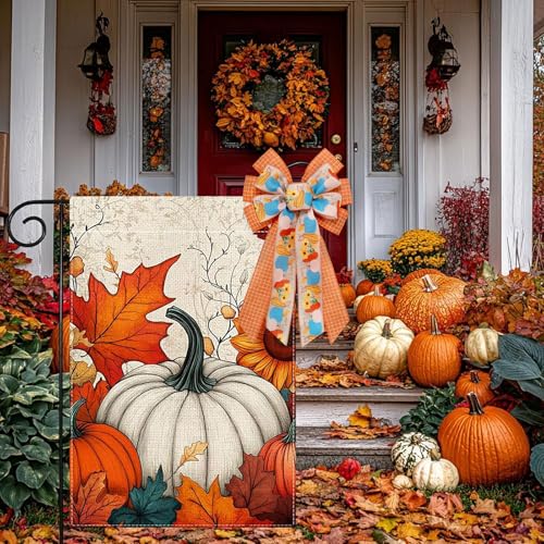 2 Rolls Fall Pumpkins Leaves Ribbons for Bows