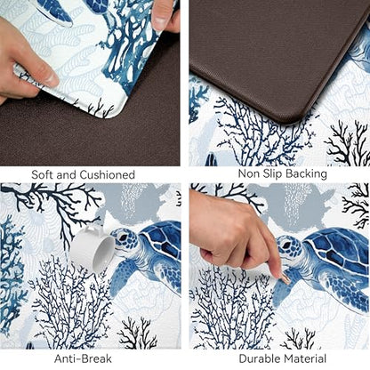 Boho Kitchen Rugs Set 2 Pieces Memory Foam Colorful Ceramic Comfort Tile Floor Mat Anti Fatigue Non (8.4167 Sq Ft)