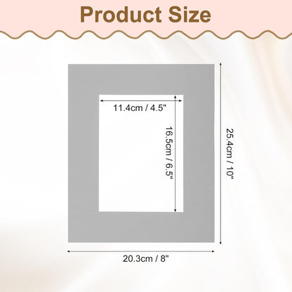 Picture Mats, 8 x 10 for 5 x 7 Pictures Acid Free White Core Bevel Cut Frame Mattes for Display Art Measuring, Gray