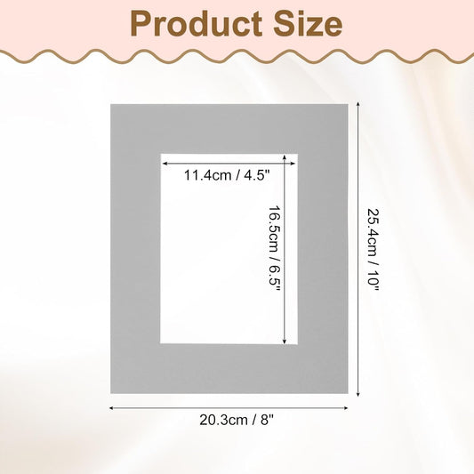 Picture Mats, 8 x 10 for 5 x 7 Pictures Acid Free White Core Bevel Cut Frame Mattes for Display Art Measuring, Gray