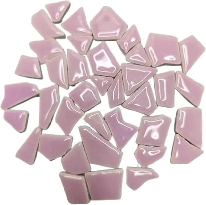 Mosaic Tiles 200g/7.05oz(Approx. 155-170pcs) Porcelain Mosaic Tiles 1-2.5cm 0.4mm Thickness Ceramic Mosaic Stones DIY Mosaic Craft Material(Light Purple)