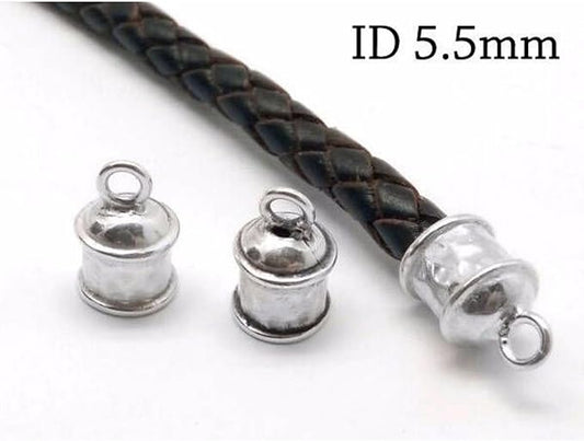 Sterling Silver Leather Cord End Cap - Inside Diameter 5.5mm - Secure Finish for Bracelets and Necklaces