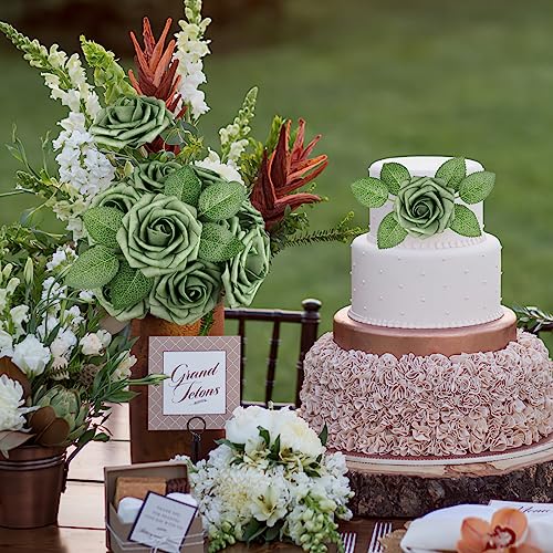 Green Rose 25pcs Real Looking Artificial Flowers w (25 Count)