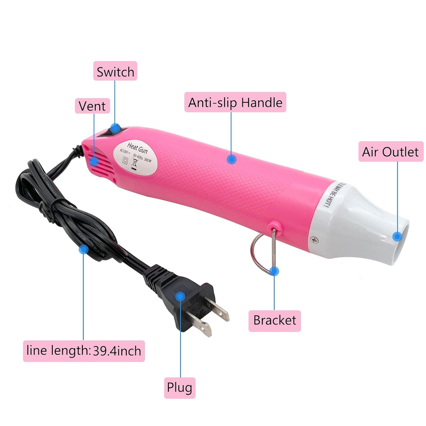 Mini Heat Gun, Portable Hot Air Gun Tool for DIY Crafts Heat Shrink Gun for Epoxy Resin, Embossing, Shrinking Wrapping Drying Paint Removing Stickers (Pink) - Crafty Corner