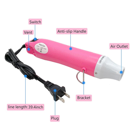 Mini Heat Gun, Portable Hot Air Gun Tool for DIY Crafts Heat Shrink Gun for Epoxy Resin, Embossing, Shrinking Wrapping Drying Paint Removing Stickers (Pink) - Crafty Corner