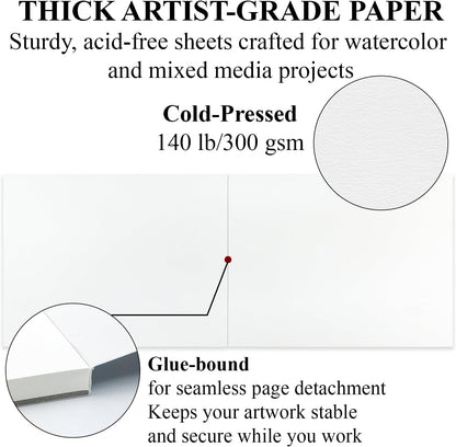 Watercolor Paper Pad, Watercolor Pad 9x12”, 300 GSM/ 140 lb Water Color Paper, 16 Sheets Cold Press - Painting, Drawing & Art Supplies for Adults & Kids, Watercolor Sketchbook for Wet & Dry Media.