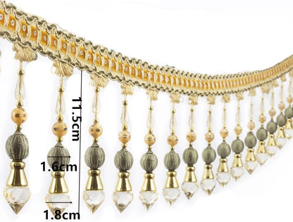 3yards Beading Fringe Trimming Long Beads Tassel Curtain Trim Ribbon Trim for Cover Edge Decorative (Gold) - Crafty Corner