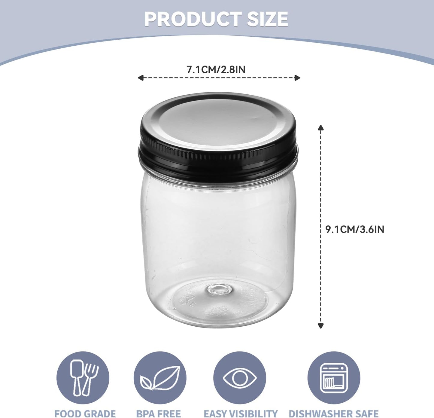 novelinks 8 oz Clear Plastic Jars with Screw-On Lids - BPA-Free Refillable Storage Containers for Slime, Spices, Crafts, Kitchen & Home Organization (16 Pack,Black)