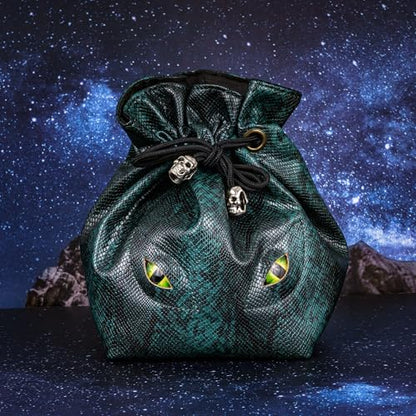 Large DND Dice Bag Leather Dice Storage Bag Dark Green D&D Drawstring Pouch with Pockets for RPG Table Games (4.5 Ounce)