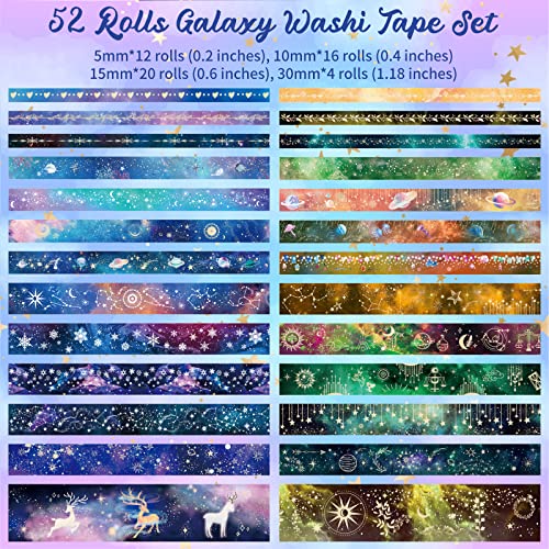 52 Rolls Gold & Silver Foil Washi Tape Set for Journaling & Scrapbooking