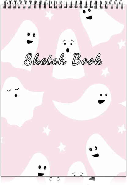 Cabreche Sketch Book Top Spiral Bound Sketch Pad, 9 x 12 inch,100GSM Thick Paper,50 Sheets 100 Pages,Art Sketchbook Artistic Aesthetic Writing Drawing Paper for Girls Women Cool Little Specter-Pink