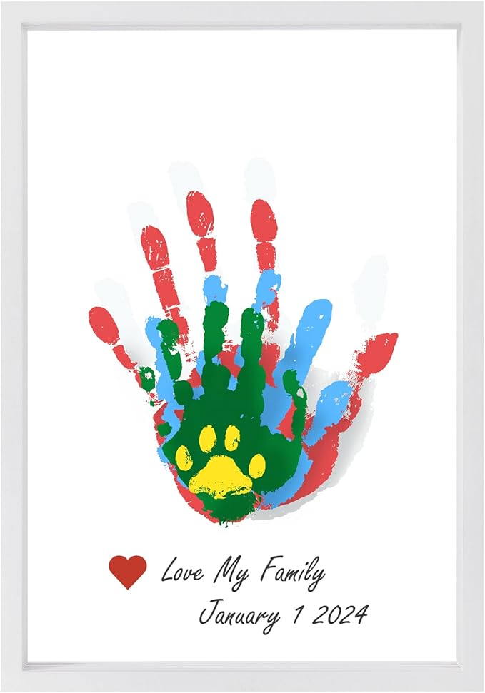Diytoolsman Family Handprint Kit - DIY Crafts Keepsake White Wooden Frame - Gifts for New Parents, Fun Mom Gift - Includes 5 Non-Toxic Paint Colors