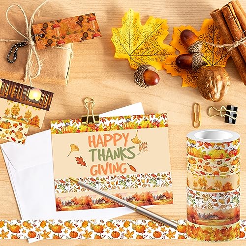 12 Pcs Thanksgiving Washi Tape Maple Leaf Print Masking Tape Pumpkin Pattern Decorative Paper Sticker for Fall Party Holiday Scrapbook DIY Craft Gift Wrapping Handbook Sticker (12 Count)