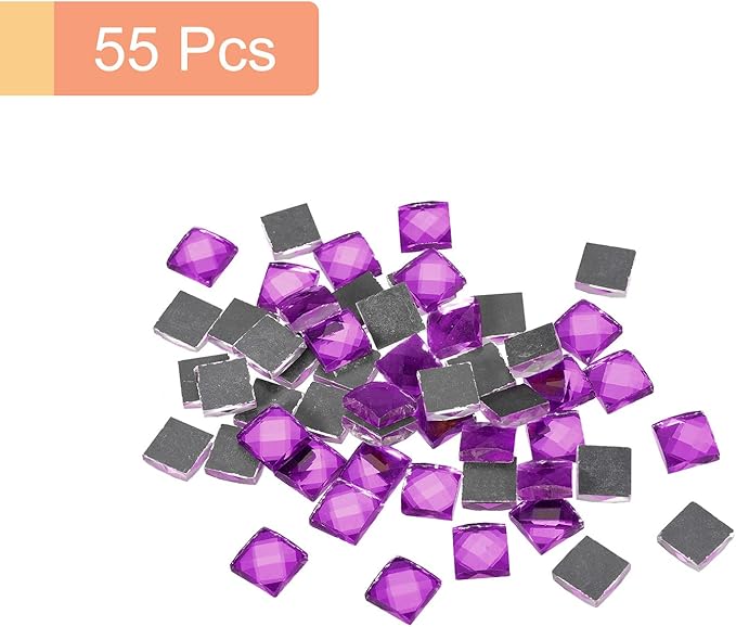 MECCANIXITY Mosaic Tiles 55 Pieces, 13 Faces Glitter Crystal 1 x 1cm for Crafts Bulk, Mosaic Art Kits Stained Glass Pieces for Handmade Jewelry Art DIY Material (Fuchsia)