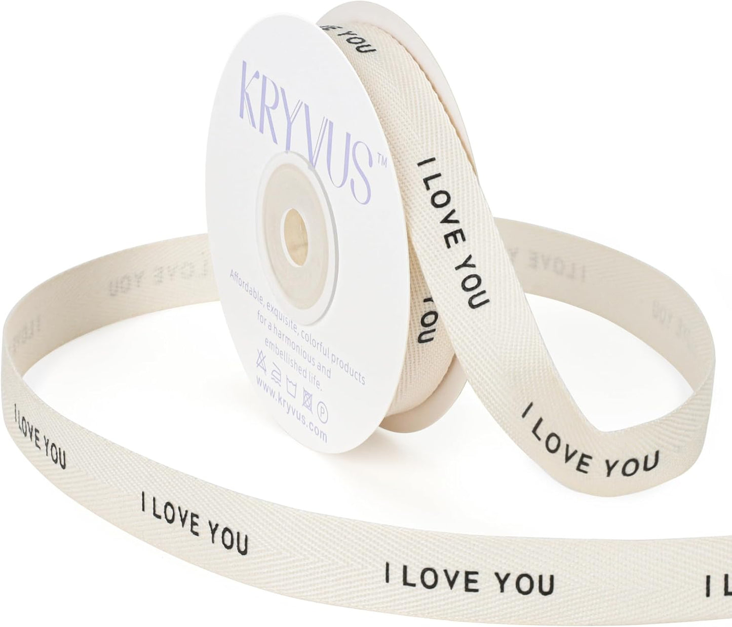 I Love You Ribbon - 5/8 Inch x 12 Yards Natural Twill Tape Ribbon, Cotton Herringbone Ribbons for Gift Wrapping, Birthdays, Weddings, Christmas, Anniversaries, Valentine's Day, Mother's Day - Crafty Corner