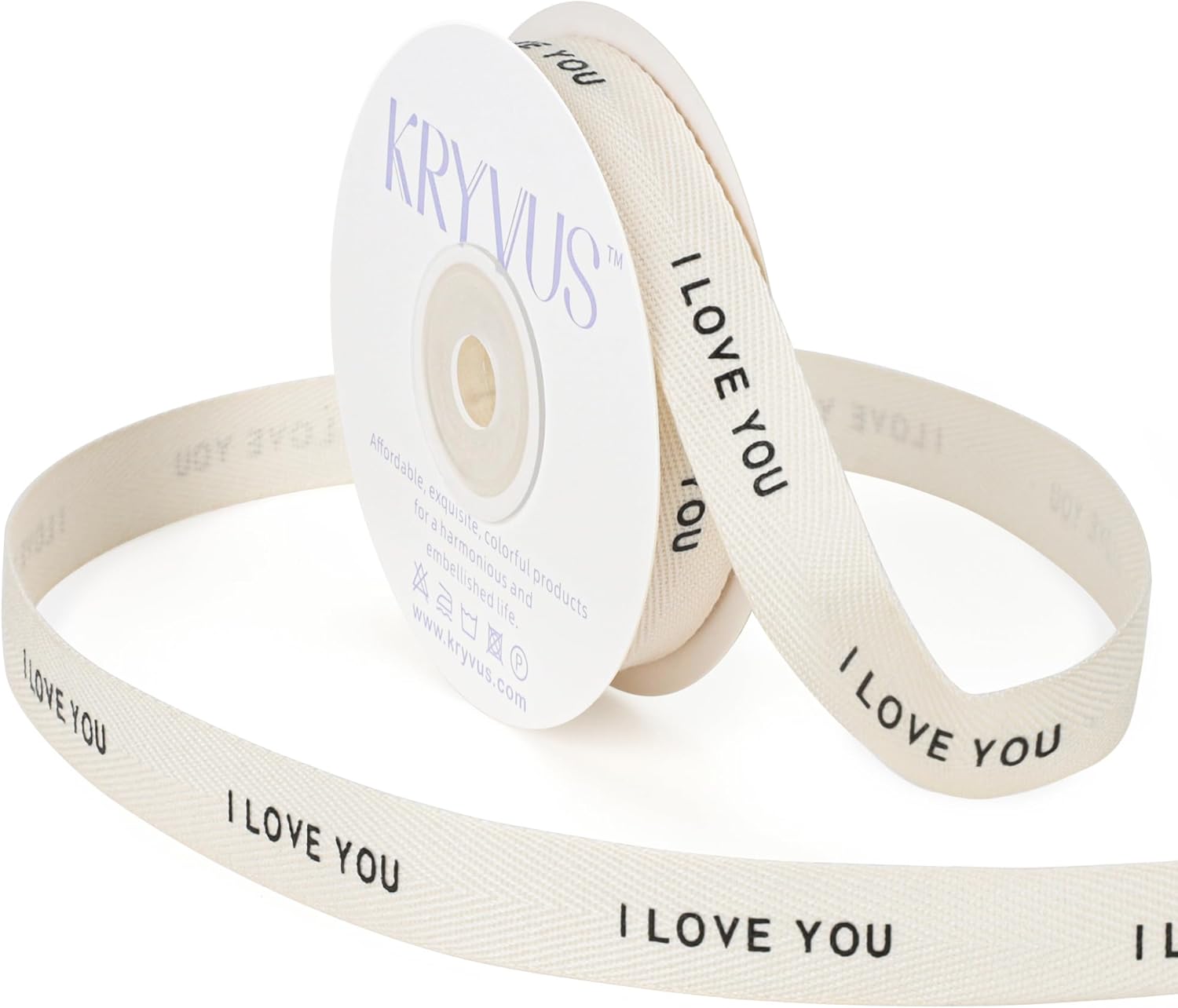 I Love You Ribbon - 5/8 Inch x 12 Yards Natural Twill Tape Ribbon, Cotton Herringbone Ribbons for Gift Wrapping, Birthdays, Weddings, Christmas, Anniversaries, Valentine's Day, Mother's Day - Crafty Corner