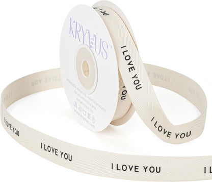 I Love You Ribbon - 5/8 Inch x 12 Yards Natural Twill Tape Ribbon, Cotton Herringbone Ribbons for Gift Wrapping, Birthdays, Weddings, Christmas, Anniversaries, Valentine's Day, Mother's Day - Crafty Corner